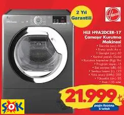 HOOVER HLE H9A2DCER-17 ÇAMAŞIR KURUTMA MAKİNESİ